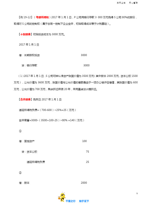 2019中级会计实务107讲第97讲合并财务报表调整、抵销分录的编制(2)