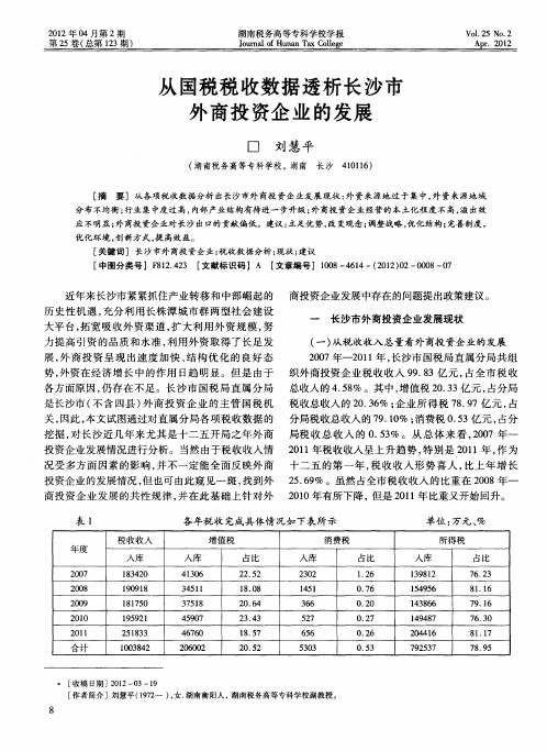 从国税税收数据透析长沙市外商投资企业的发展