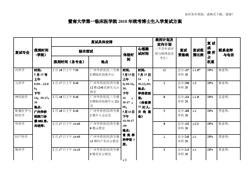 暨南大学第一临床医学院2018年统考博士生入学复试方案