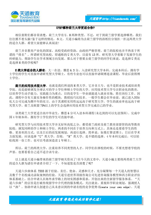 U类和H类哪种荷兰大学更适合你