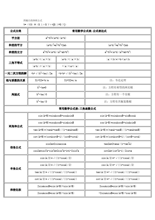 四棱台的体积公式