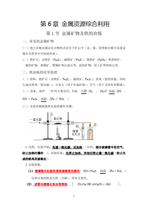 新沪胶板九年级化学笔记第6章金属资源综合利用