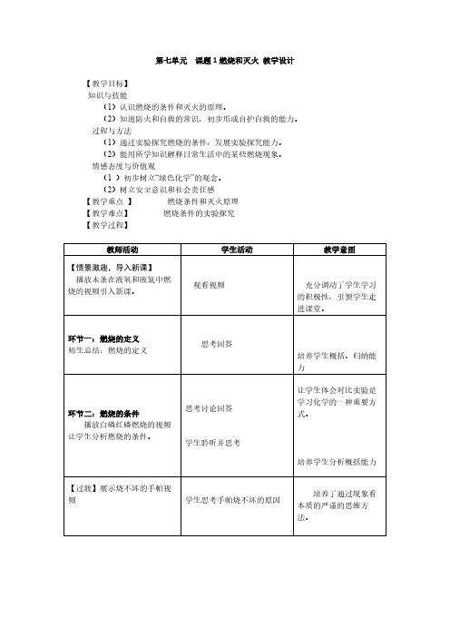 人教版初中化学九年级上册 课题1 燃烧和灭火 教案教学设计教学反思