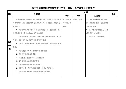 西工大明德学院教学部岗位设置及上岗条件