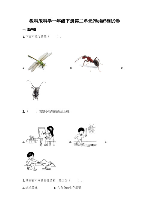 科学一年级下册第二单元《动物》测试卷附答案(满分必刷)