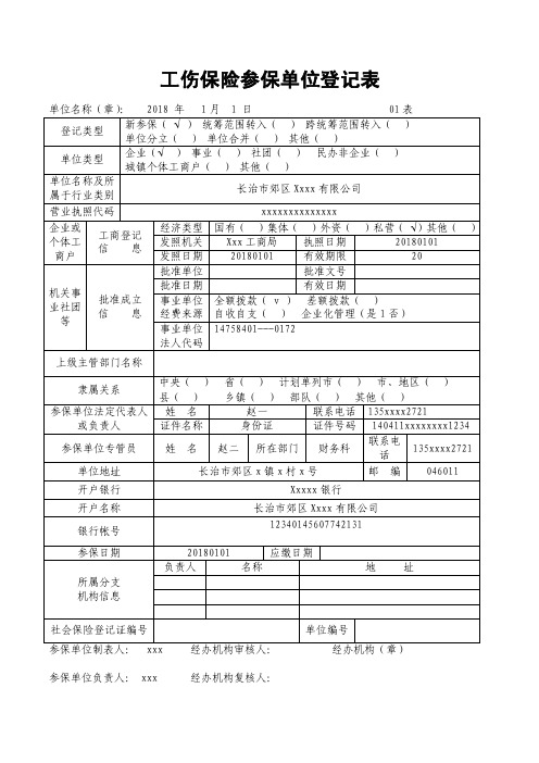 工伤保险参保单位登记表