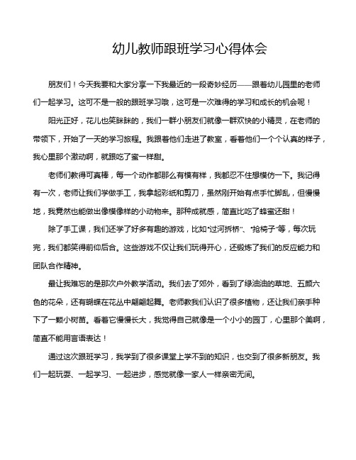 幼儿教师跟班学习心得体会