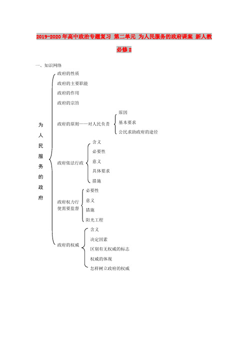 2019-2020年高中政治专题复习 第二单元 为人民服务的政府课案 新人教必修2
