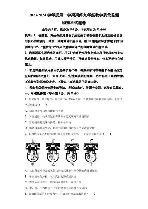 广东省揭阳市普宁市2023-2024学年九年级上学期期末教学质量监测物理试题(含解析)