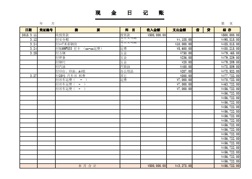 出纳现金日记账 自带公式