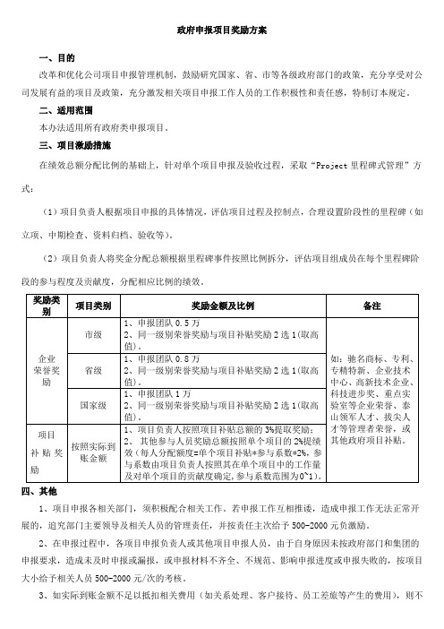 政府申报项目奖励方案资料