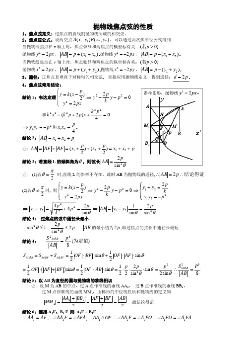 抛物线焦点弦的性质