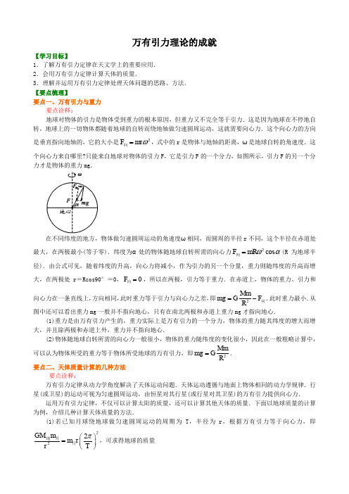 高中物理必修二  万有引力理论的成就  专题练习解析