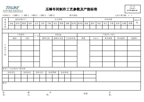 压铸样办制作工艺参数