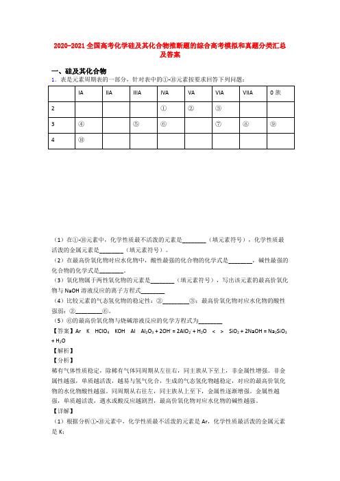 2020-2021全国高考化学硅及其化合物推断题的综合高考模拟和真题分类汇总及答案