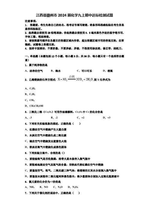 江西省赣州市2024届化学九上期中达标检测试题含答案解析