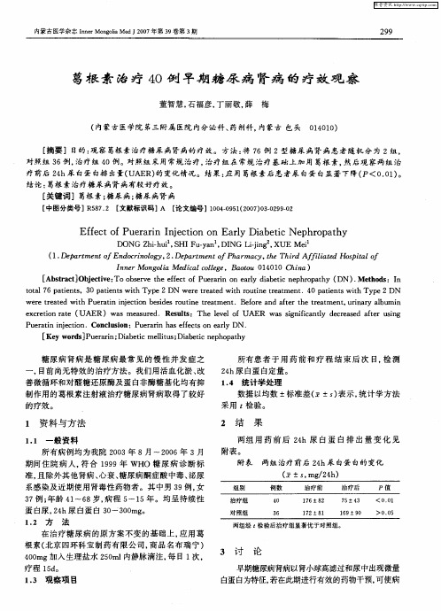 葛根素治疗40例早期糖尿病肾病的疗效观察