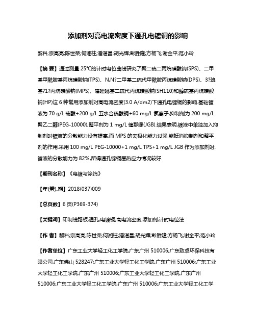 添加剂对高电流密度下通孔电镀铜的影响