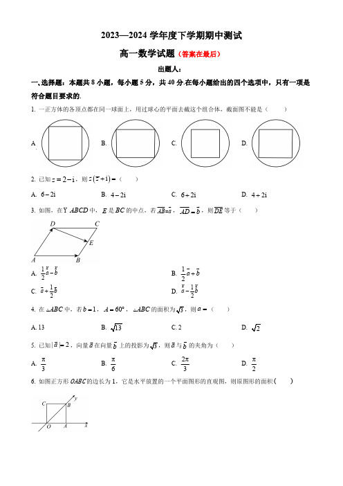 河北省衡水市2023-2024学年高一下学期期中考试 数学含答案