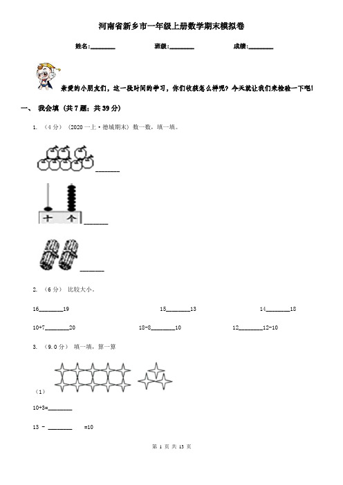 河南省新乡市一年级上册数学期末模拟卷