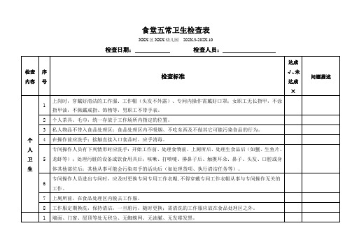 学校食堂五常卫生检查记录表