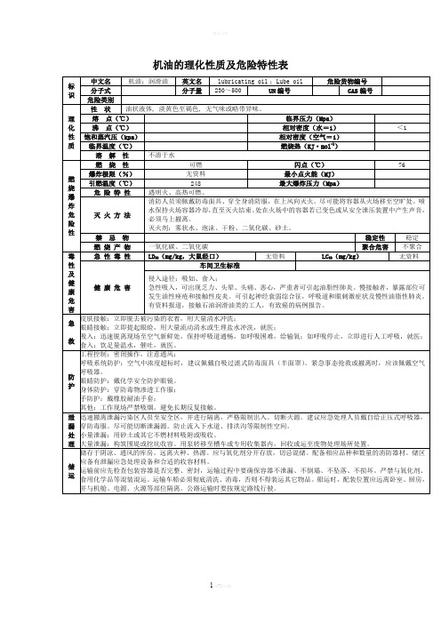 机油的理化性质及危险特性表