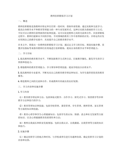 教师挂职锻炼学习计划