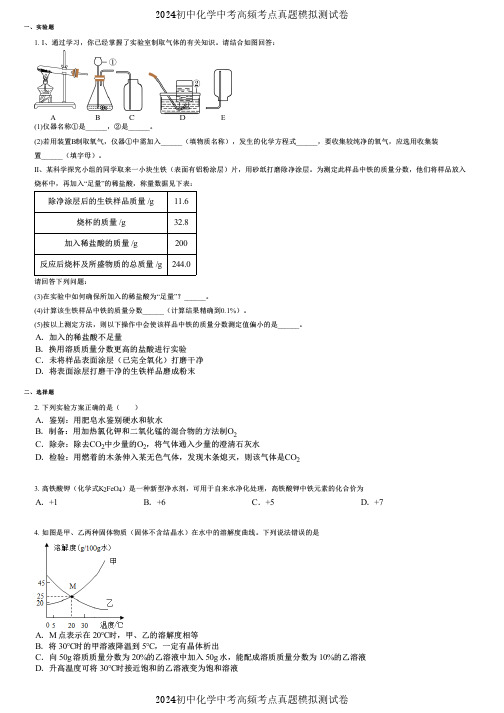 2024初中化学中考高频考点真题模拟测试卷 (5619)