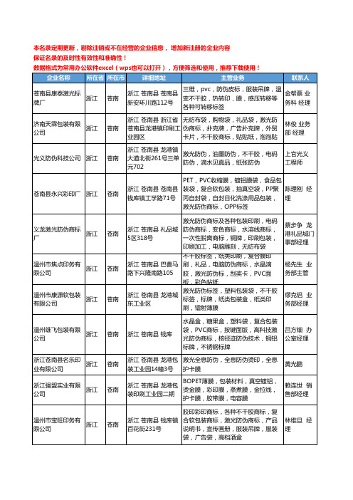 2020新版浙江省苍南激光防伪工商企业公司名录名单黄页大全68家