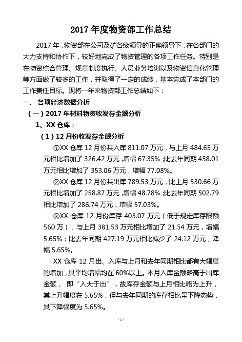 2017年度物资部工作总结