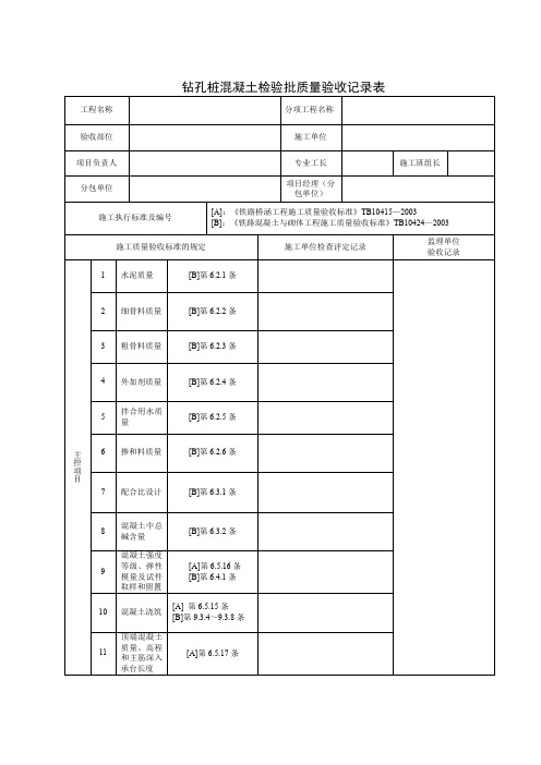 钻孔桩混凝土检验批质量验收记录表