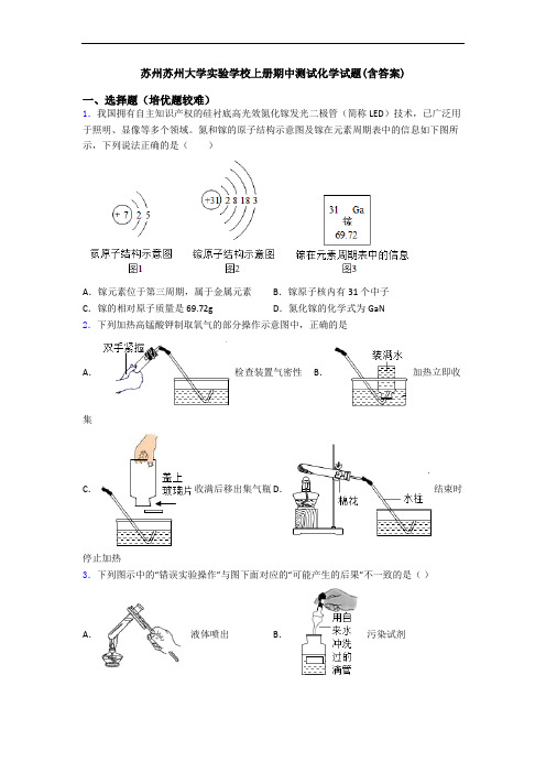 苏州苏州大学实验学校上册期中测试初三化学试题(含答案)