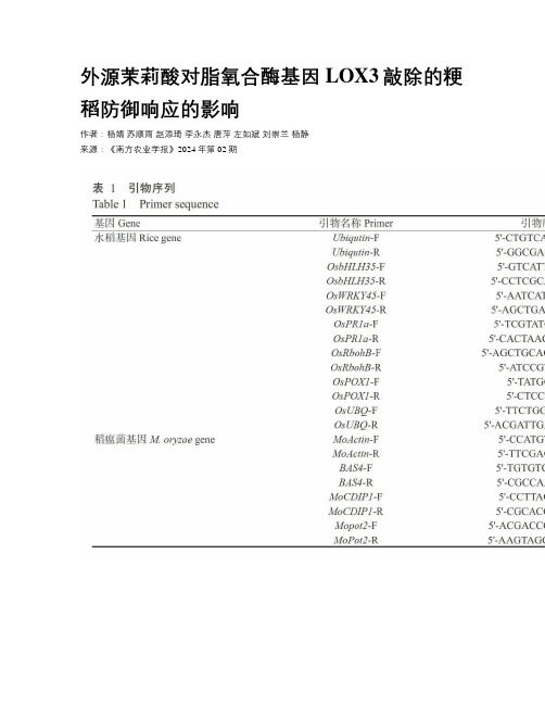 外源茉莉酸对脂氧合酶基因LOX3敲除的粳稻防御响应的影响