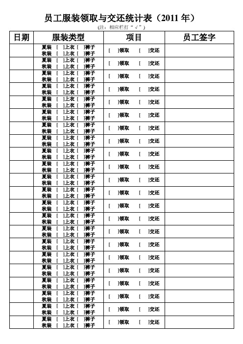 员工服装统计表