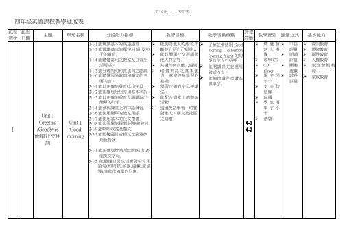 四年级英语课程教学进度表