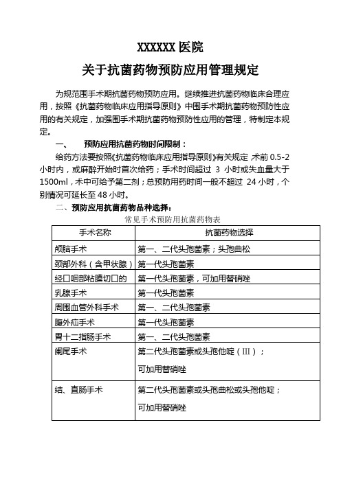 抗菌药物预防应用管理规定