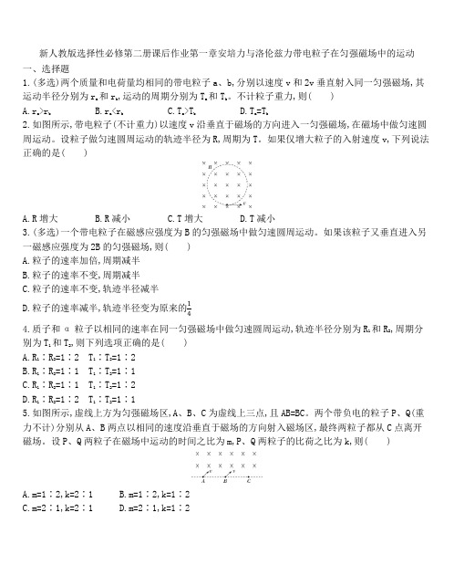 人教版选择性必修第二册课后作业第一章安培力与洛伦兹力 1.3带电粒子在匀强磁场中的运动 word版含解析答案