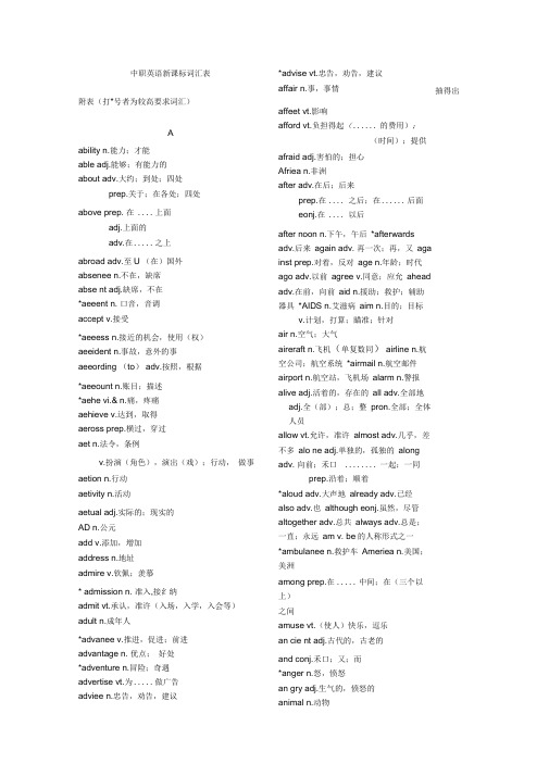 中职英语新课标词汇表(有中文释义)