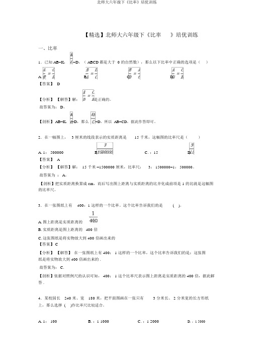 北师大六年级下《比例》培优训练