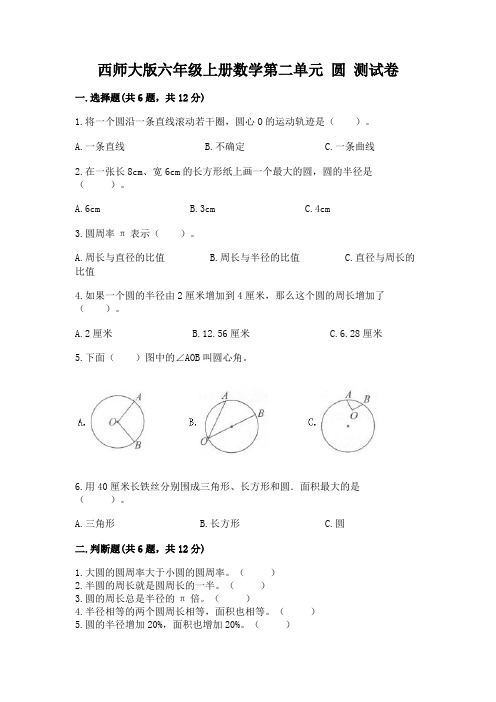 西师大版六年级上册数学第二单元-圆-测试卷及参考答案【培优a卷】