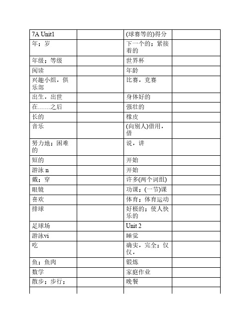 译林版牛津英语7A--9B四会单词