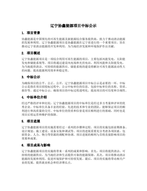 辽宁协鑫能源项目中标公示