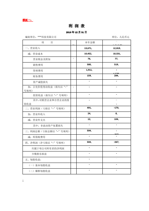 利润表(各种规范模板)