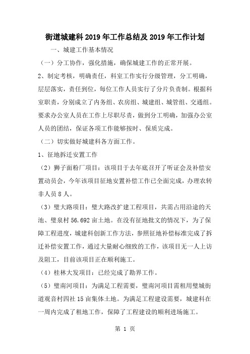 2019年街道城建科工作总结及工作计划-范文资料