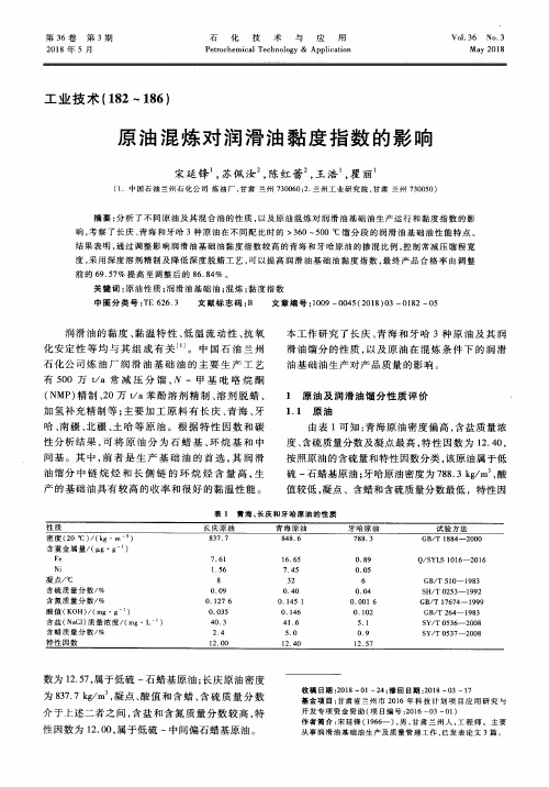 原油混炼对润滑油黏度指数的影响