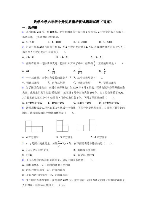 数学小学六年级小升初质量培优试题测试题(答案)