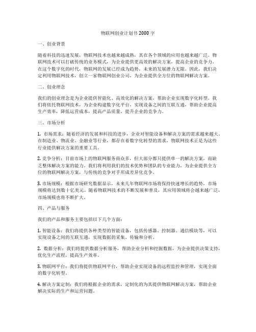 物联网创业计划书2000字