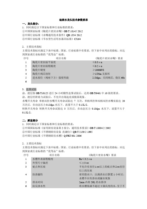 汉斯格雅(中国分公司)水龙头技术参数要求