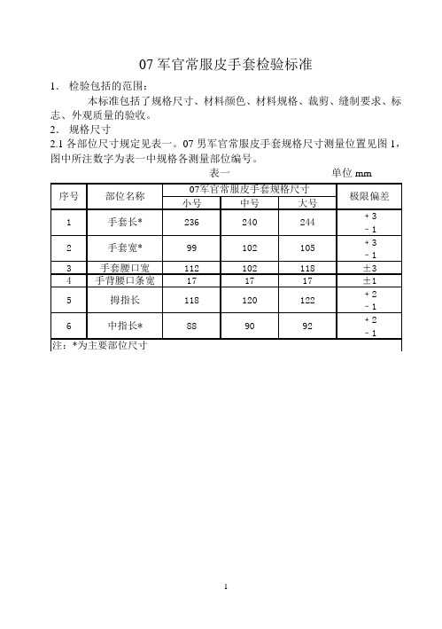 军官常服手套检验标准