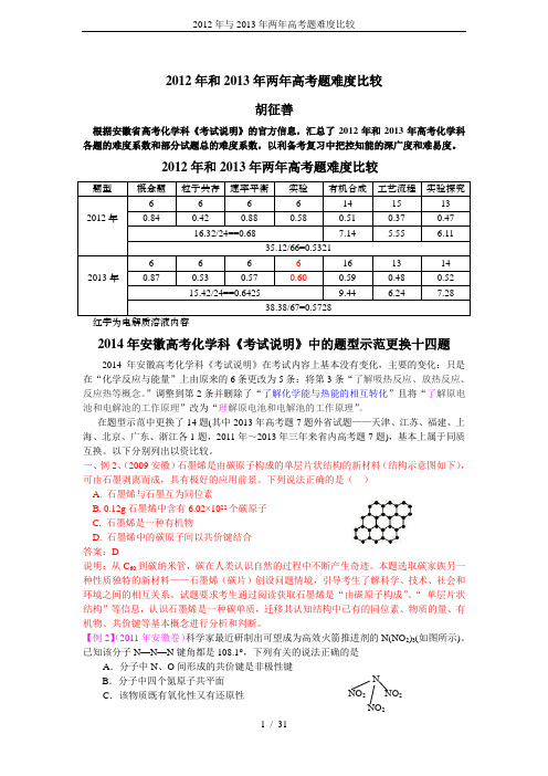 2012年与2013年两年高考题难度比较